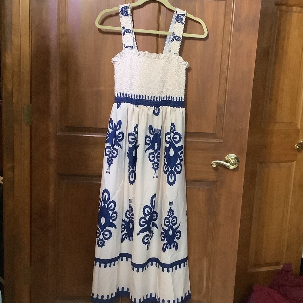 Elegant Blue and White Floral Kids Dress